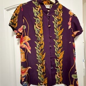 Vintage Hilo Hattie Purple Floral Women’s Button Down Shirt